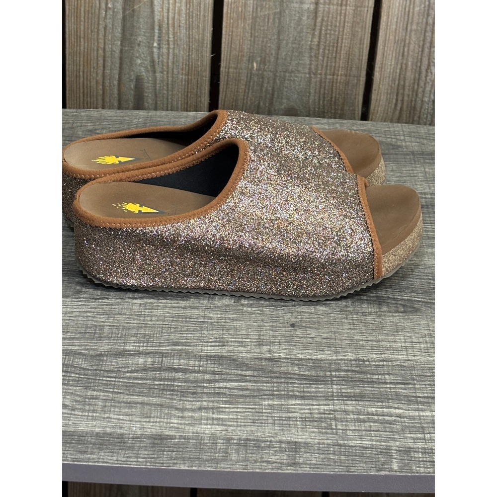 Volatile Womens Glitter Platform Slide Sandals Champagne Gold Mules Size 7